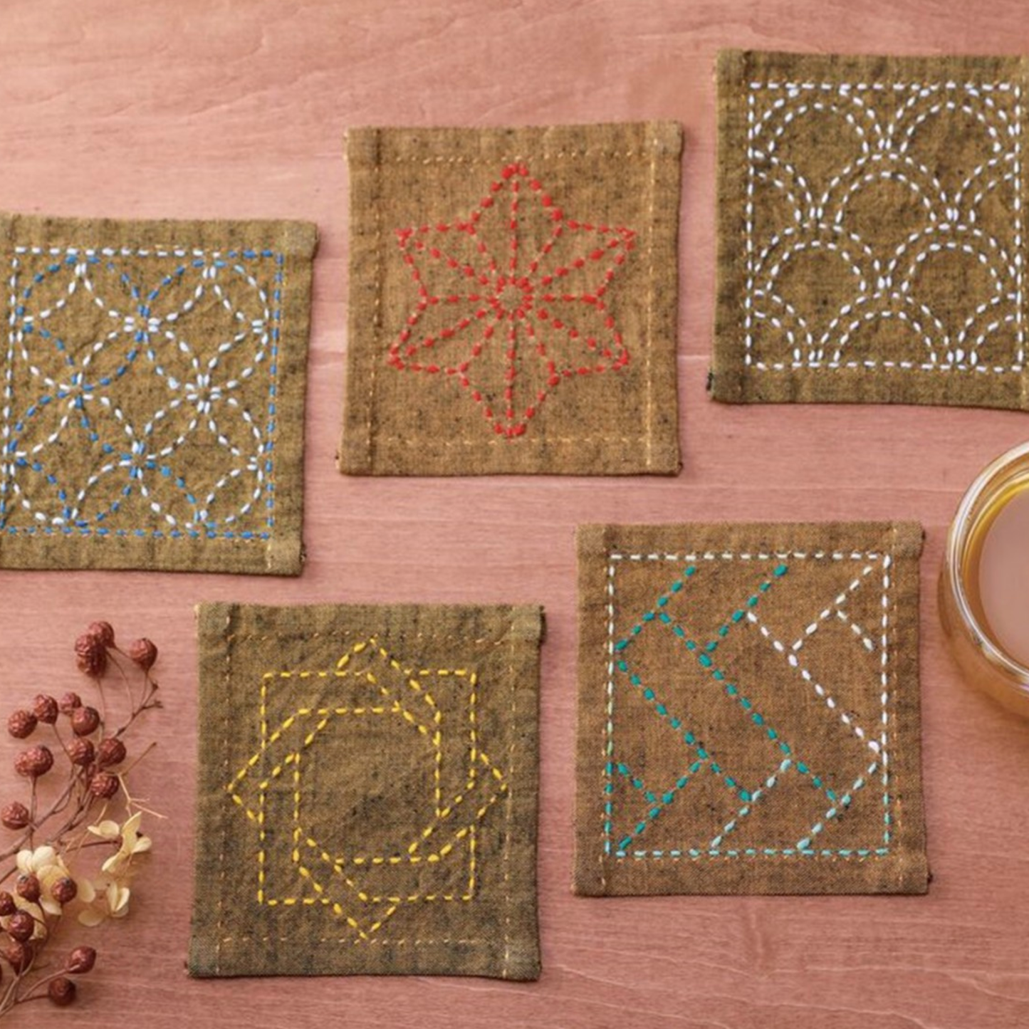 Sashiko Tsumugi Sampler Coasters