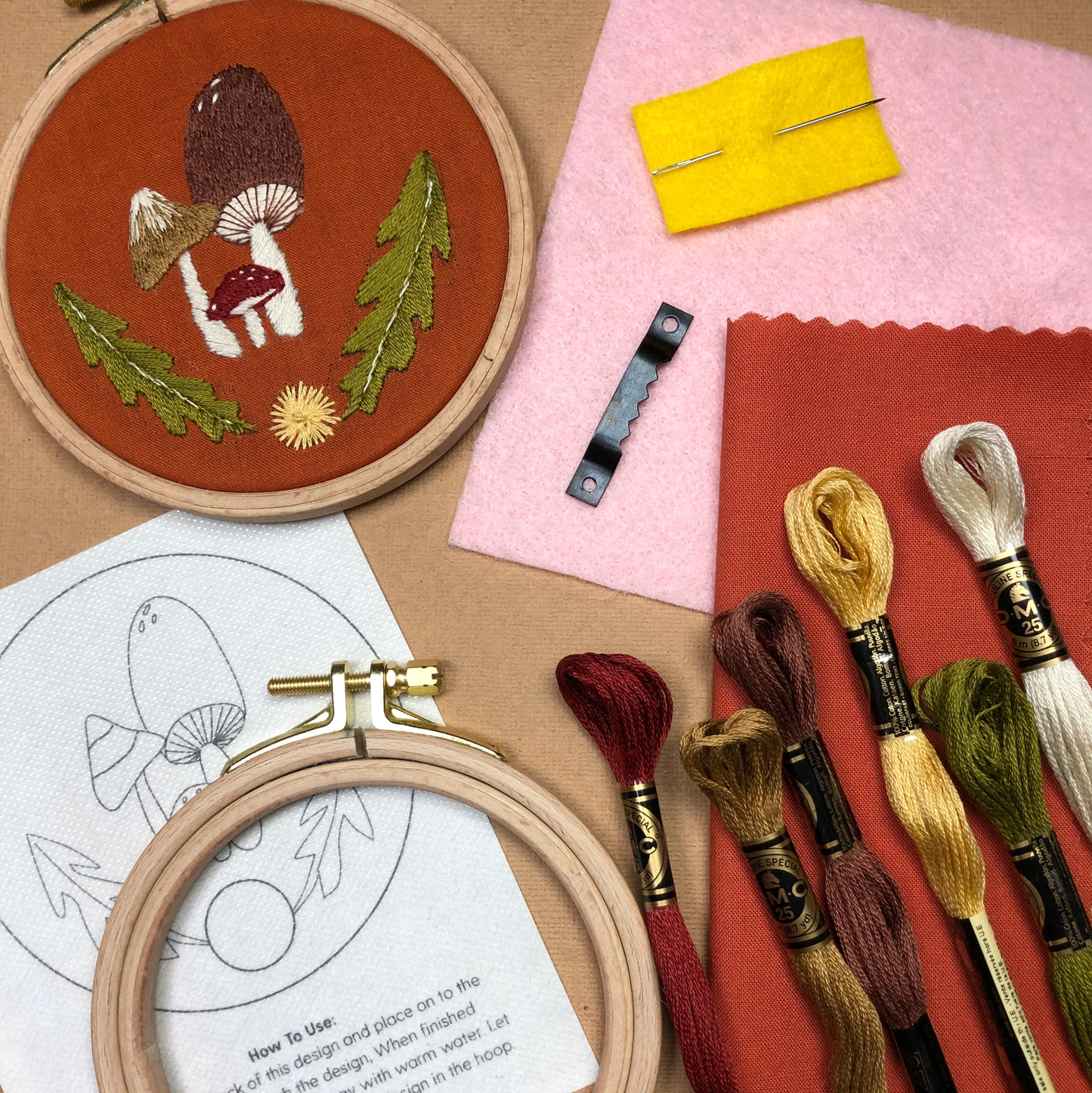 Embroidery Kit Mushroom Trio